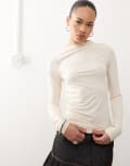 [Collusion] COLLUSION long sleeve high neck draped top in off white XS Off white