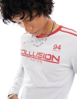 COLLUSION long sleeve logo slim fit football athletic T-shirt in gray