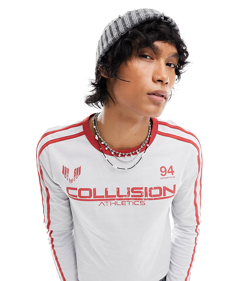 COLLUSION long sleeve logo slim fit football athletic t-shirt in grey