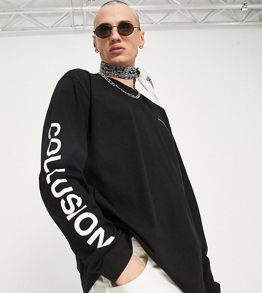 COLLUSION long sleeve logo t-shirt in black