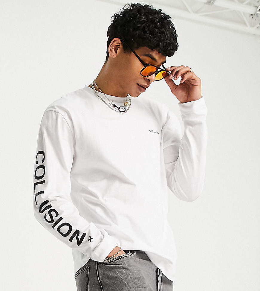 COLLUSION long sleeve logo T-shirt in white