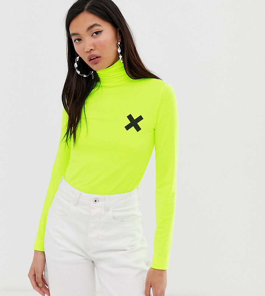 COLLUSION long sleeve logo top in neon yellow-Pink