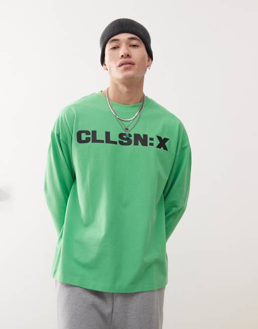 COLLUSION long sleeve logo tour graphic t-shirt in green