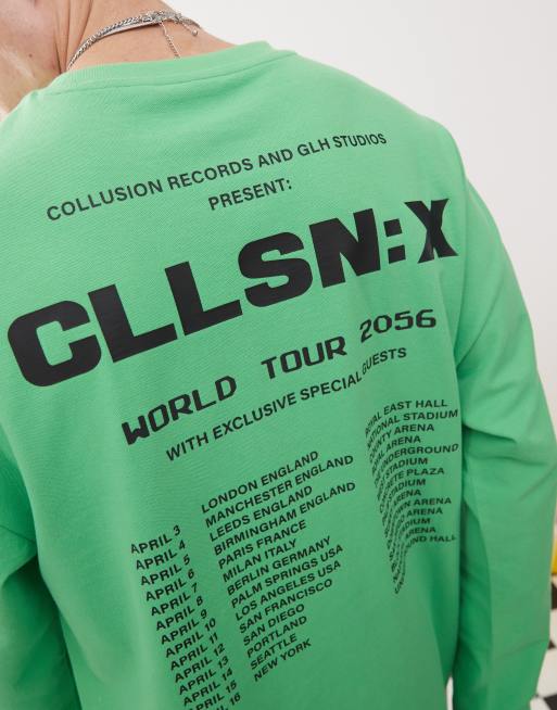 COLLUSION long sleeve logo tour graphic t-shirt in green