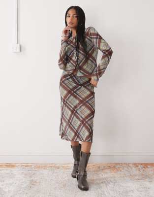 Collusion Long Sleeve Mesh Button Up Top In Multi