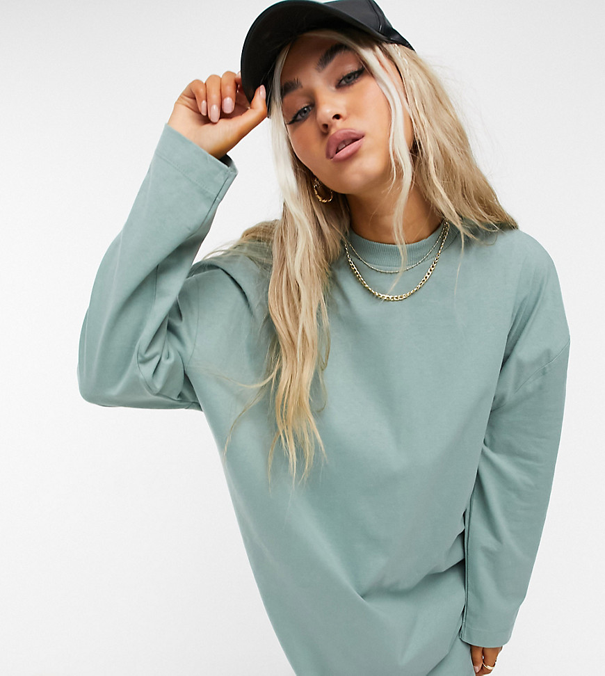 COLLUSION long sleeve mini t-shirt dress in pale green