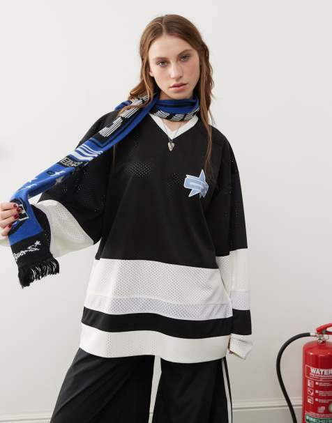 COLLUSION long sleeve oversized airtex sports top in multi