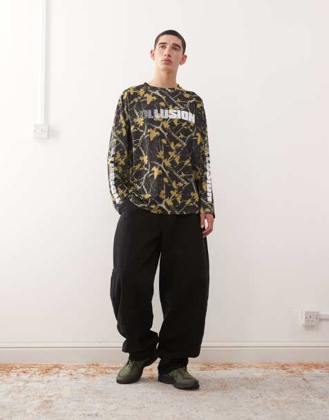 COLLUSION long sleeve oversized airtex t-shirt in camo print - view 1