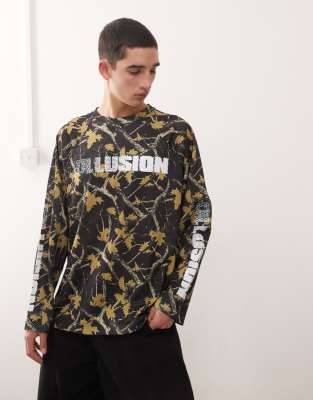 Collusion Long Sleeve Oversized Airtex T-shirt In Multi