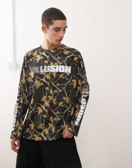 COLLUSION long sleeve oversized airtex t-shirt in camo print, 2 of 5