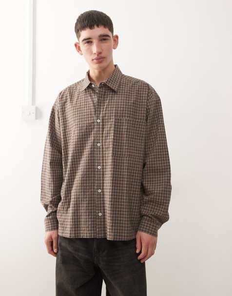 COLLUSION long sleeve oversized skater shirt in gray plaid - view 1