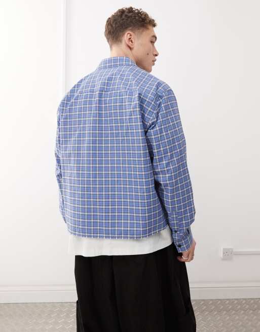 COLLUSION long sleeve plaid shirt in blue