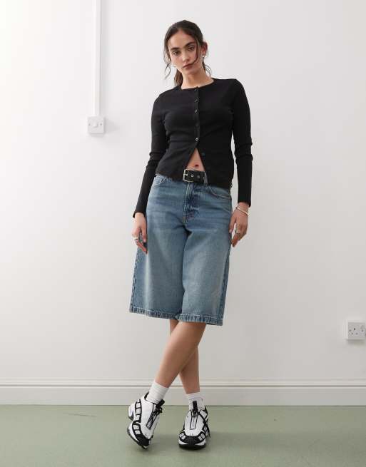COLLUSION long sleeve pointelle cardigan in black