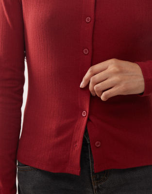 Collusion Long Sleeve Pointelle Cardigan In Red