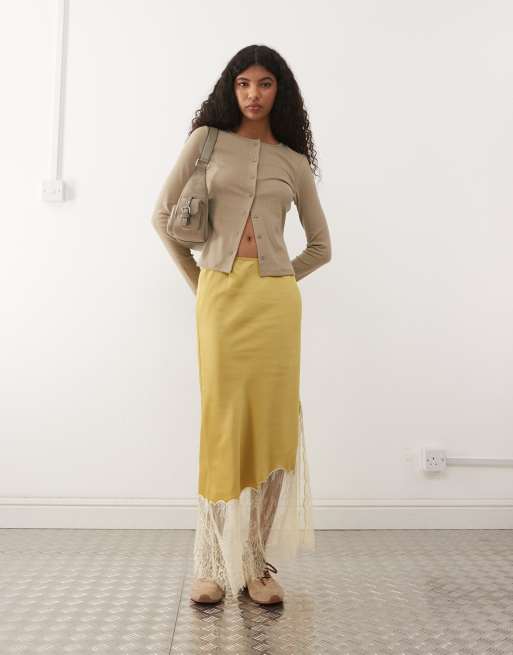 COLLUSION long sleeve pointelle cardigan in khaki, 2 of 4