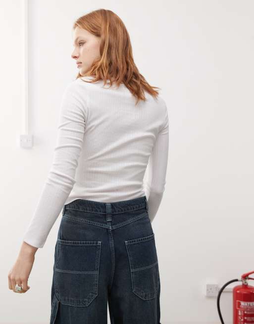 COLLUSION long sleeve pointelle cardigan in white