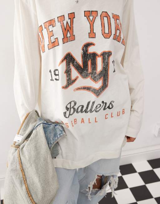 COLLUSION long sleeve relaxed washed out New York t-shirt, 2 of 4