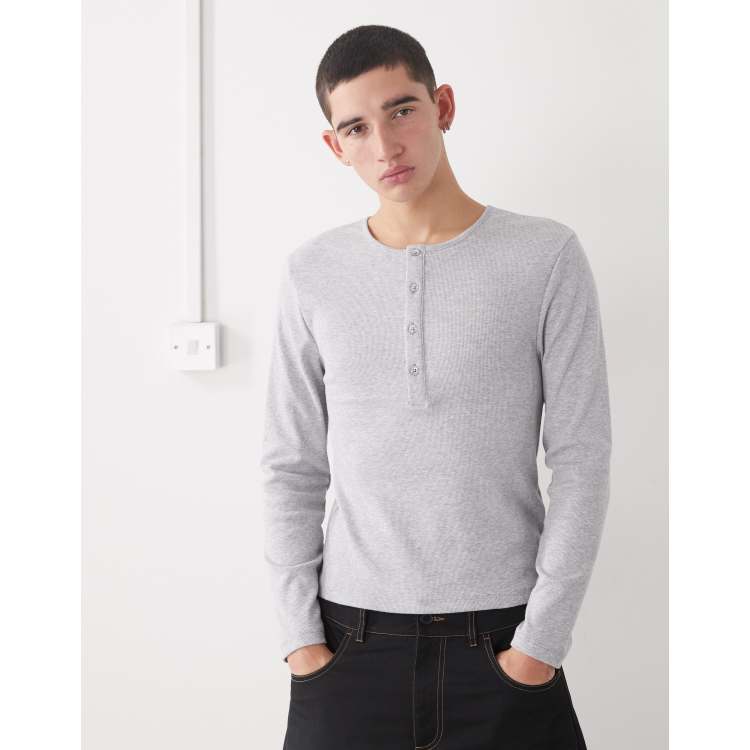 COLLUSION long sleeve rib henley slim fit in grey marl | ASOS