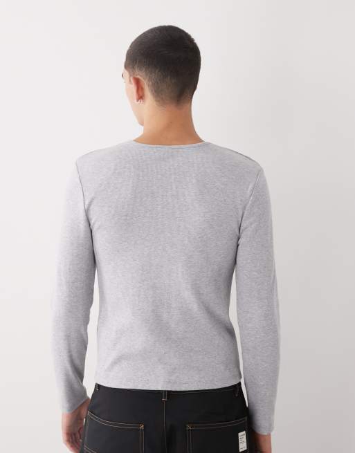 COLLUSION - Gråmeleret og langærmet Henley-trøje i slim fit med ribber