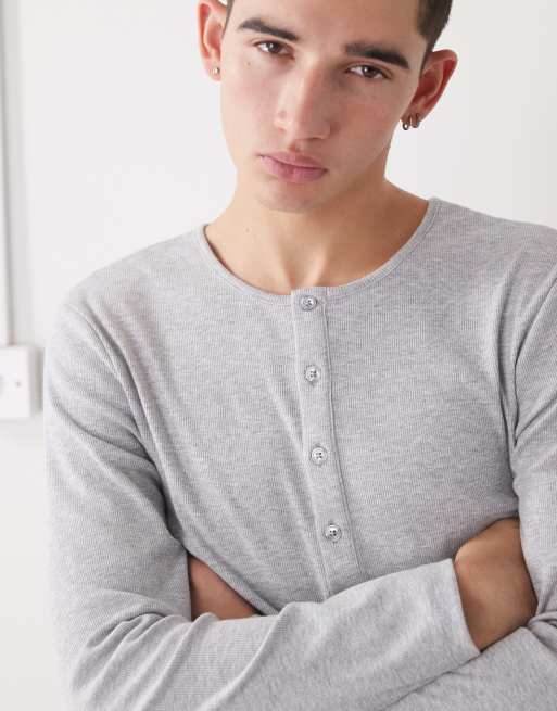 COLLUSION - Gråmeleret og langærmet Henley-trøje i slim fit med ribber