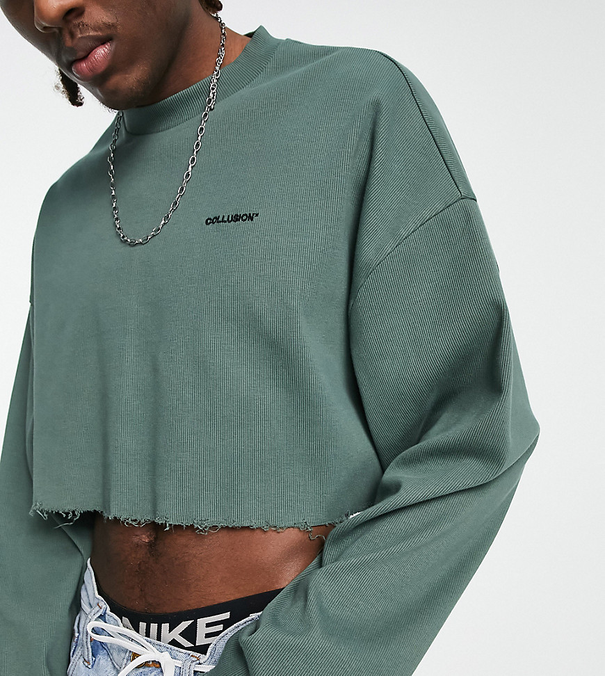 COLLUSION long sleeve ribbed sweat in dark green