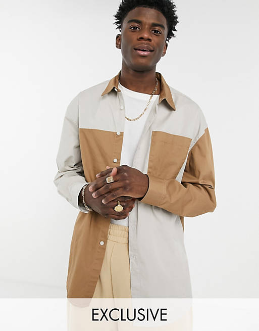 COLLUSION long sleeve shirt in spliced block colour