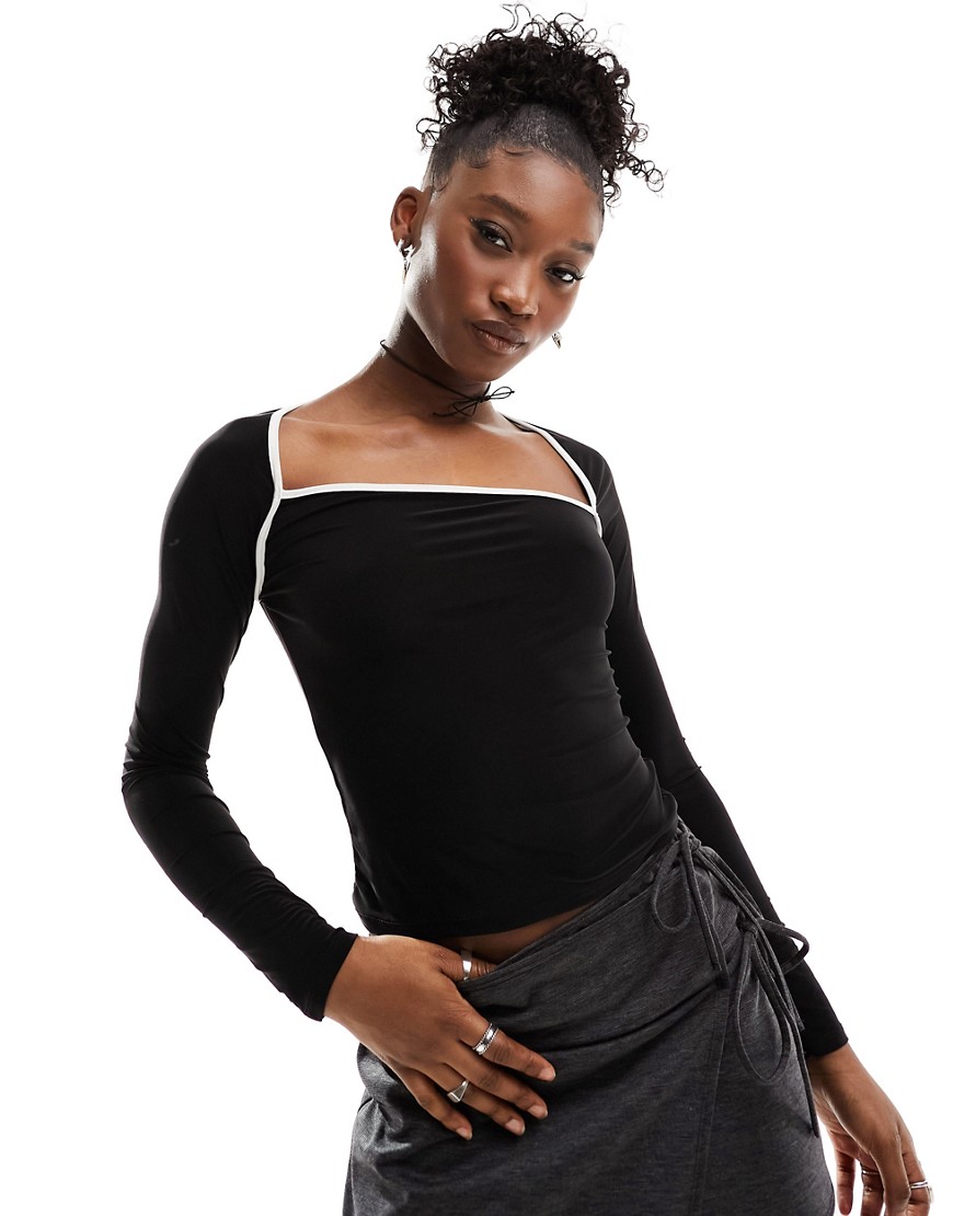 COLLUSION long sleeve shrug style contrast top in black