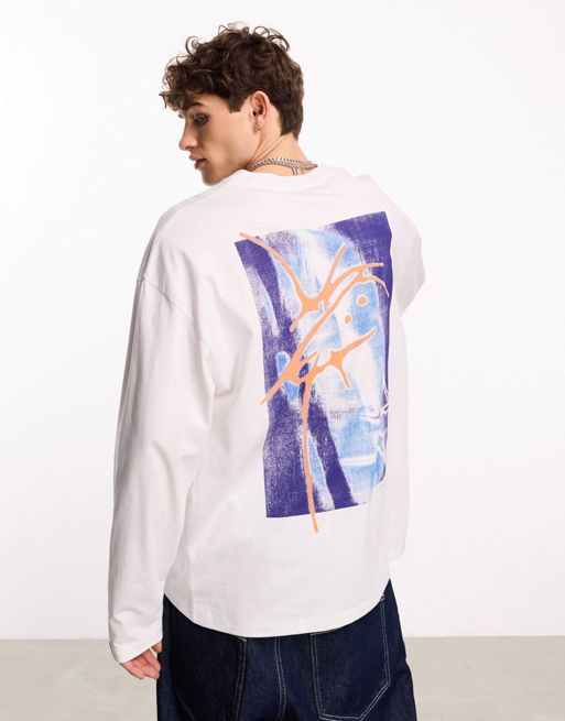 COLLUSION Long sleeve skate t-shirt with graphic front and back in white