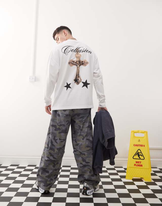 COLLUSION long sleeve skater back graphic t-shirt in white | ASOS