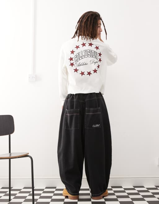 COLLUSION Long sleeve skater dept varsity T-shirt with back graphic in white, 4 of 4