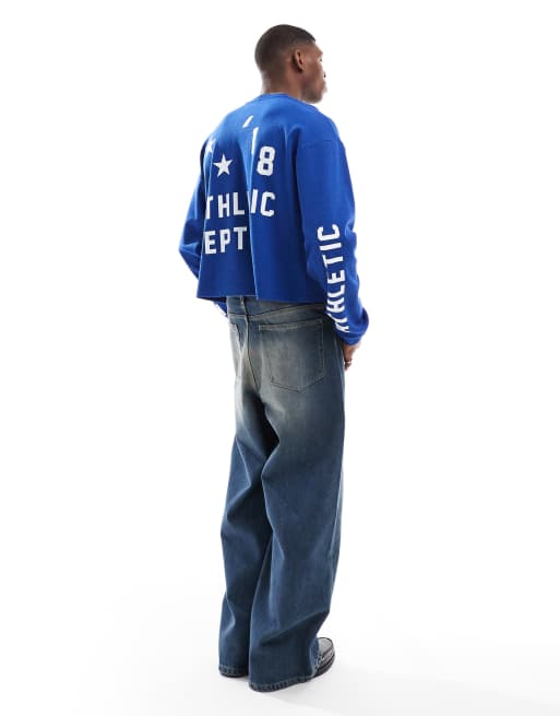 COLLUSION Long sleeve skater fit T-shirt with athletic print in blue