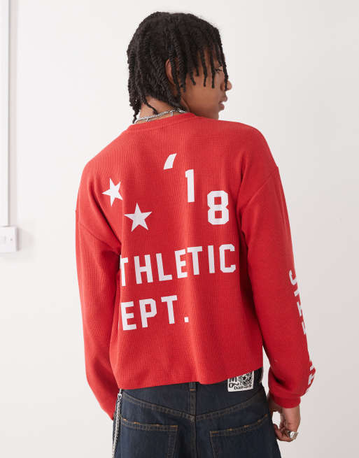 COLLUSION Long sleeve skater fit T-shirt with athletic print in red