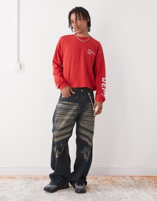 COLLUSION Long sleeve skater fit T-shirt with athletic print in red