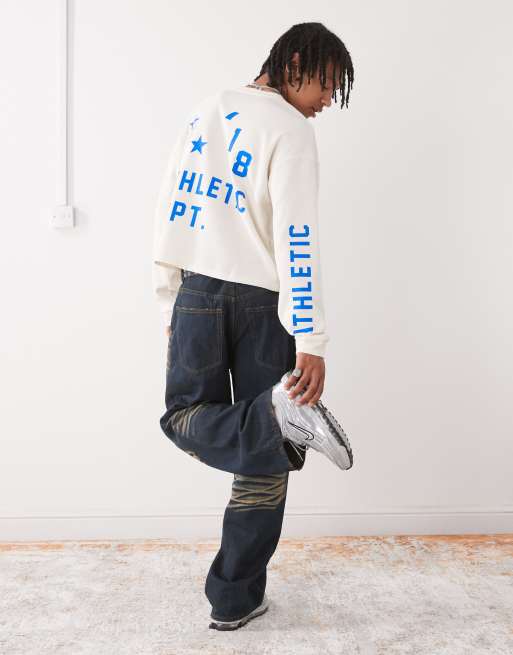 COLLUSION Long sleeve skater fit T-shirt with athletic print in white