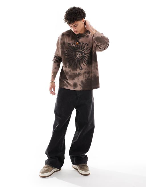 COLLUSION Long sleeve skater fit t shirt with print and brown tie dye ASOS