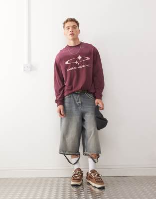 Collusion Long Sleeve Skater Fit T-shirt With Print In Red