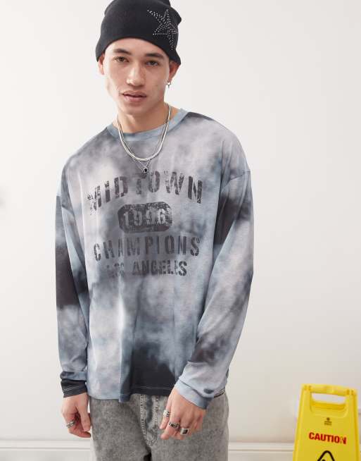 COLLUSION Long sleeve skater mesh with gray all over print and graphic
