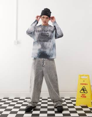 Collusion Long Sleeve Skater Mesh With Gray All Over Print And Graphic In Gray