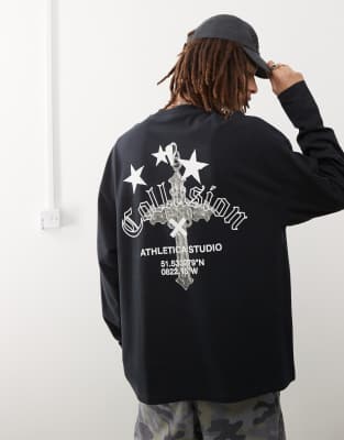 Collusion COLLUSION long sleeve skater t-shirt with back graphic in black