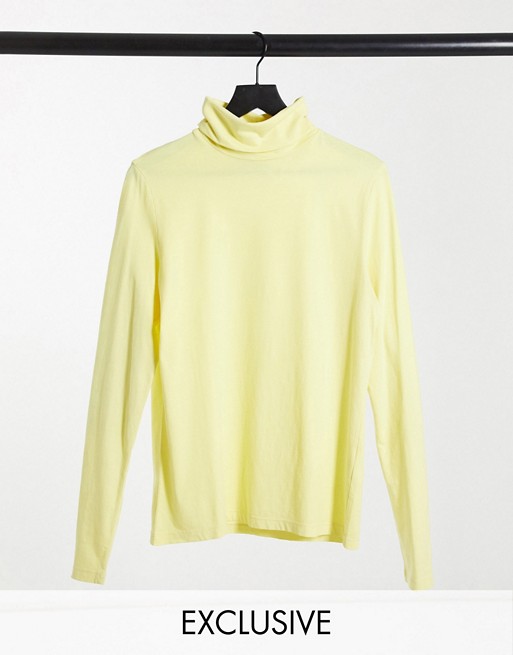 COLLUSION long sleeve slim fit roll neck t-shirt in yellow acid wash