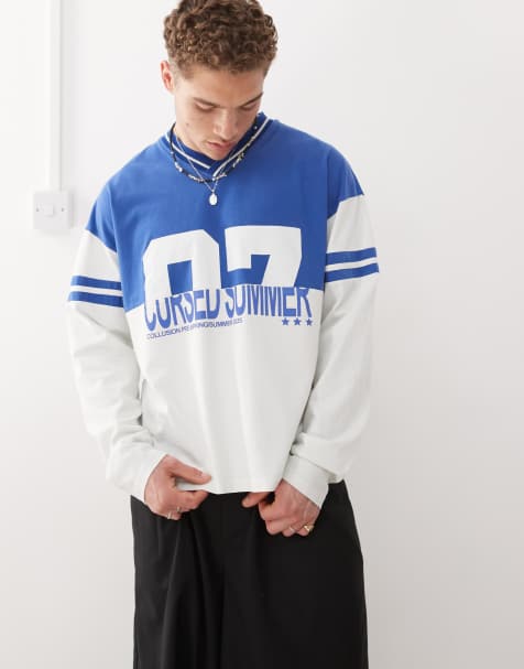 COLLUSION long sleeve spliced football top in multi - view 1