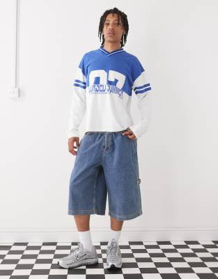 Collusion Long Sleeve Spliced Football Top In Multi