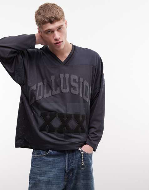 COLLUSION Long sleeve sports jersey in black