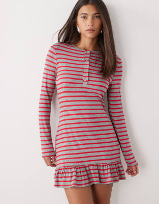 COLLUSION long sleeve stripe drop waist mini dress-Grey