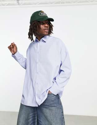 COLLUSION long sleeve striped shirt in light blue-Multi