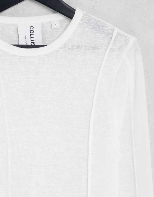 COLLUSION long sleeve t-shirt in burnout fabric in white