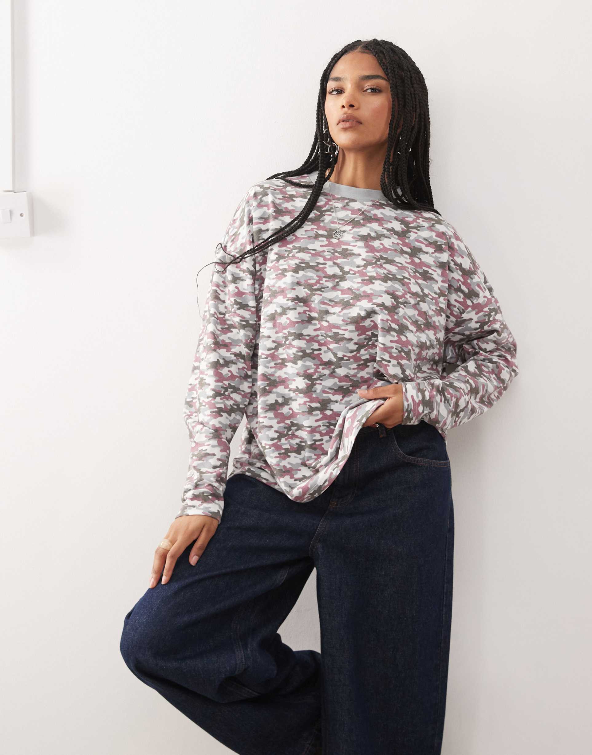 collusion long sleeve t-shirt in red camo