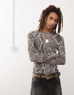 Collusion COLLUSION long sleeve t-shirt in snake print tissue mesh-Multi