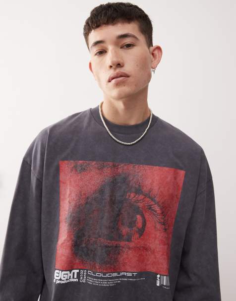 COLLUSION long sleeve t-shirt in washed black with photographic print - view 1