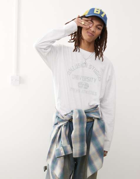 COLLUSION Long sleeve t-shirt in white slub fabric with print  - view 1